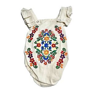 Mexican Embroidered Floral Folk Manta Bodysuit One Piece Romper Baby 0-6 Mos